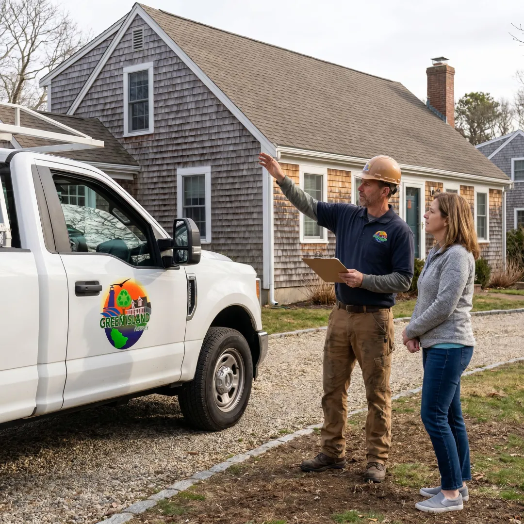 Roofing contractor reviewing estimate with homeowner