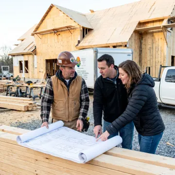 Builder discussing custom home plans with homeowners
