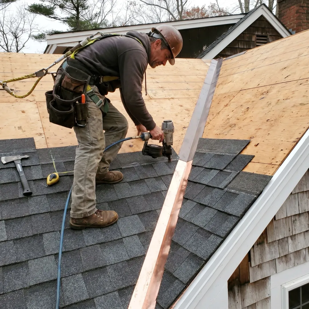 Residential roof installation on a coastal home