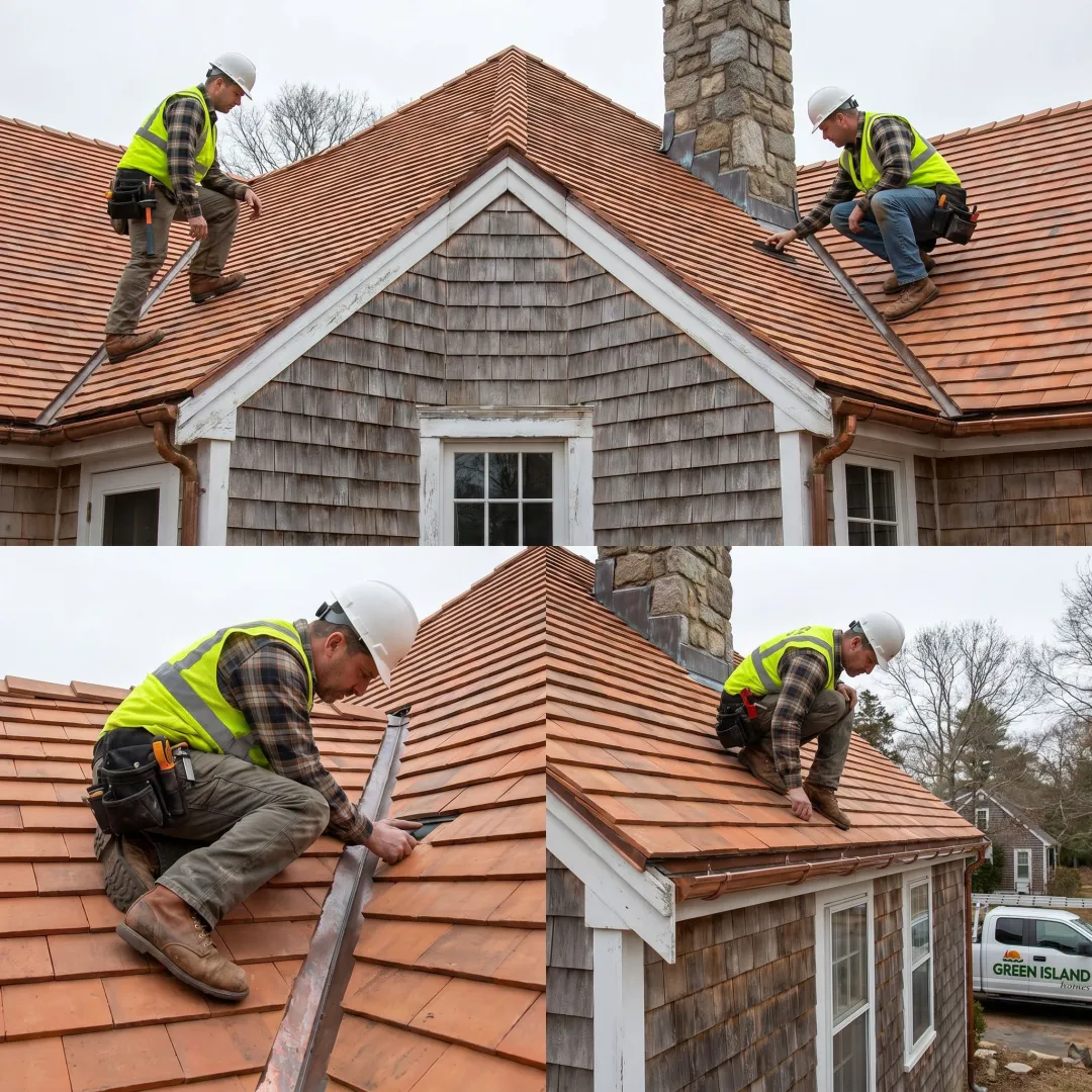 Contractor inspecting a tile roof
