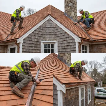 Contractor inspecting a tile roof