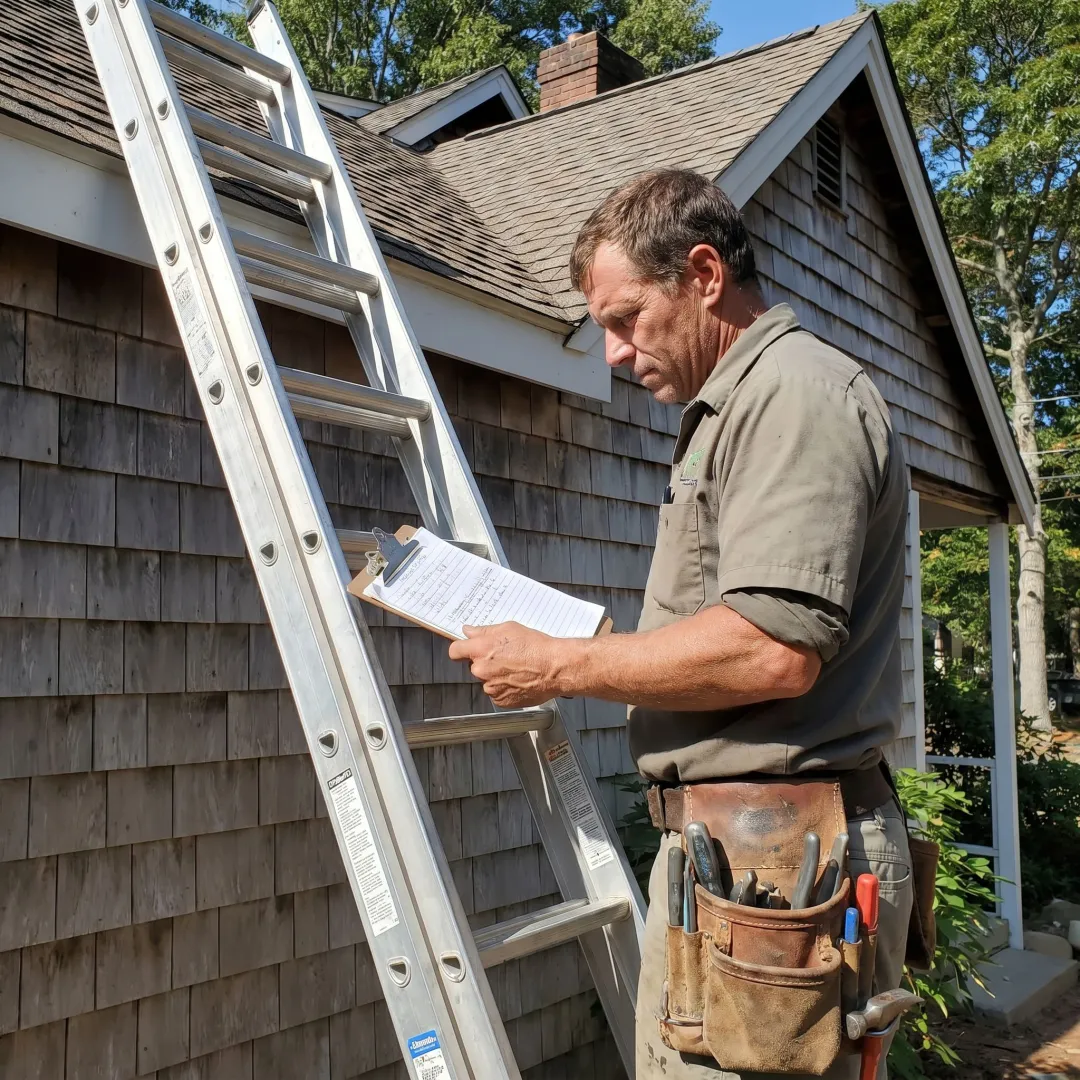 Roofing contractor reviewing inspection notes