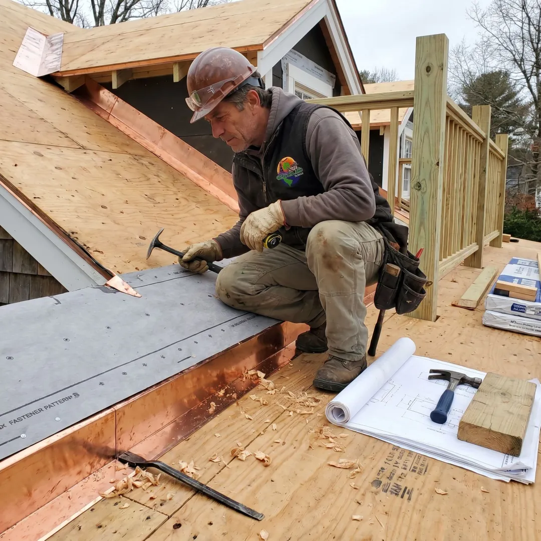 Contractor inspecting a roof deck project