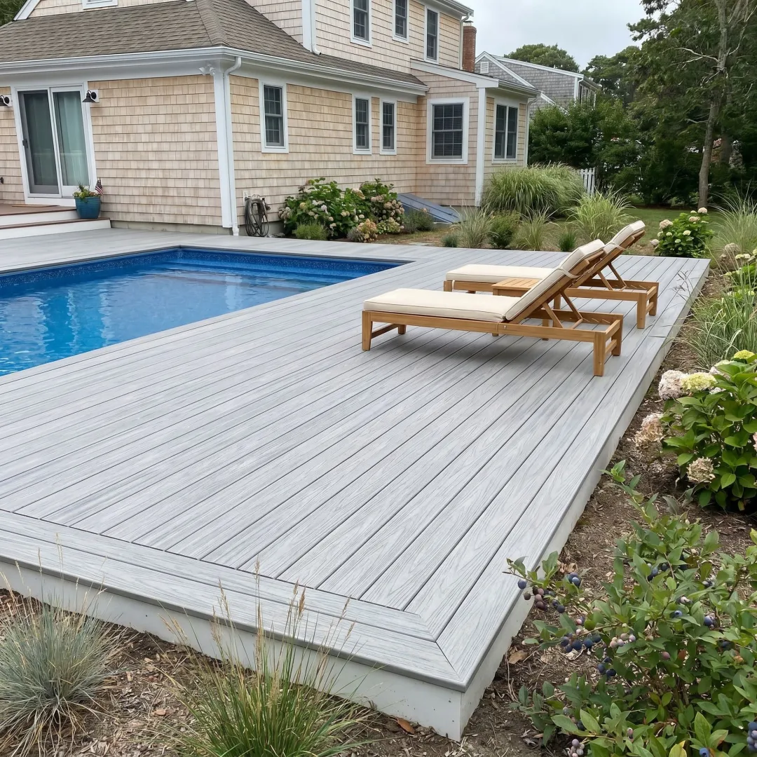 Remodeled pool deck with clean resurfaced finish