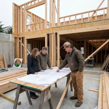 Builder reviewing prefab home plans