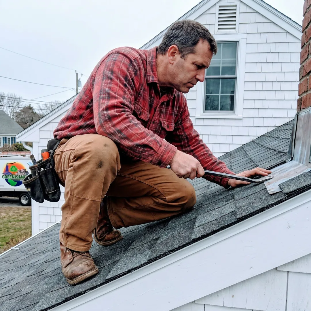 Roofing contractor inspecting residential shingles