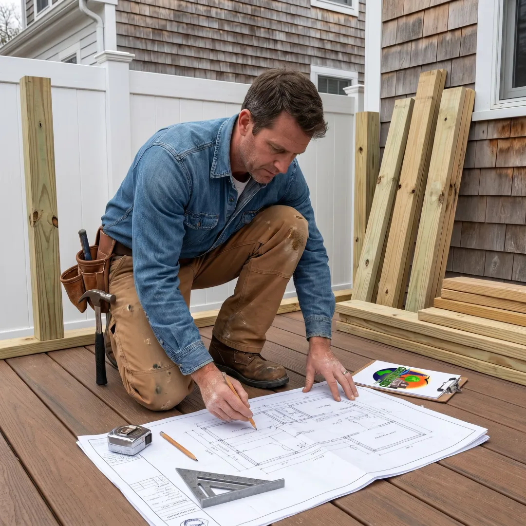 Contractor reviewing deck enclosure plans