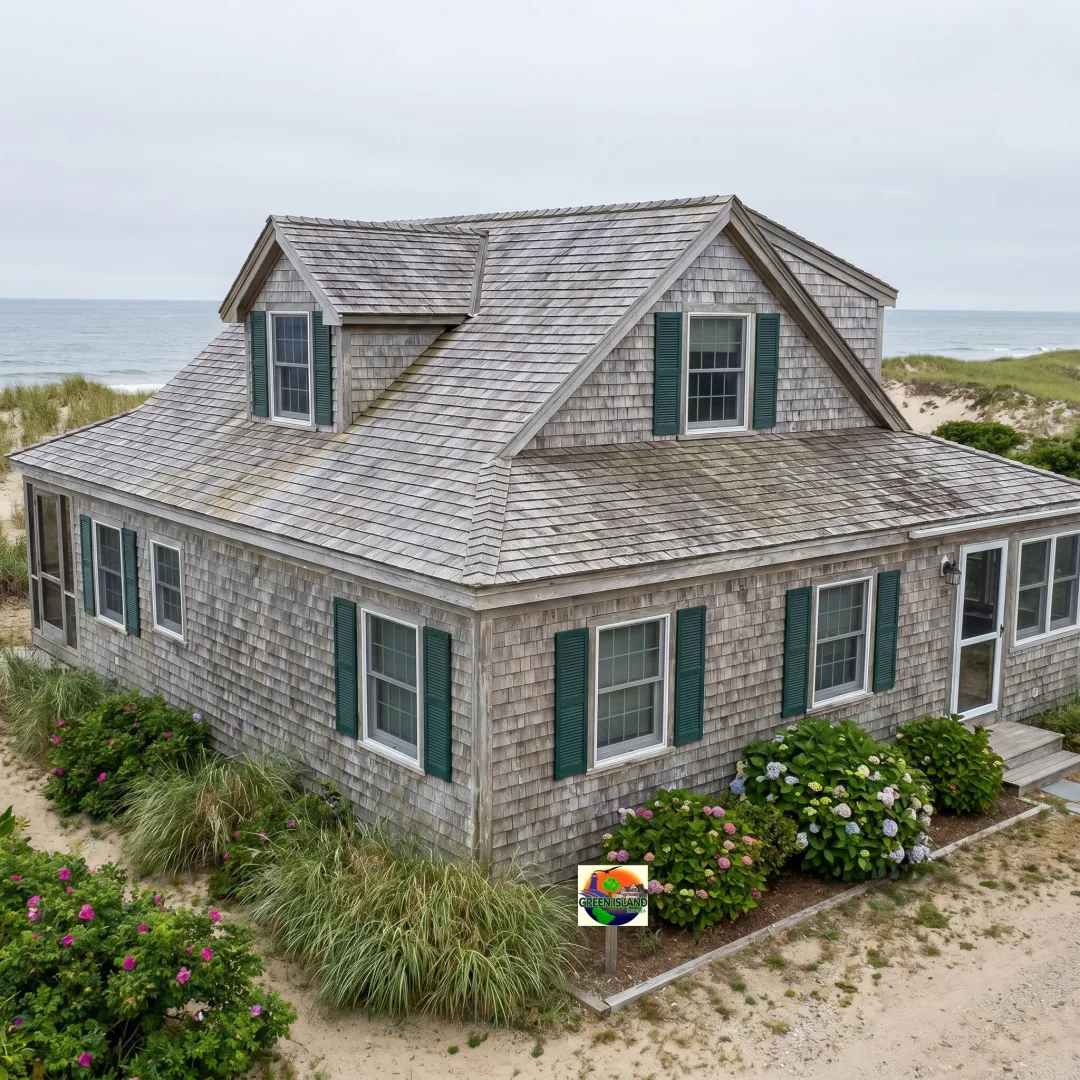 Cedar shake roof on a coastal home