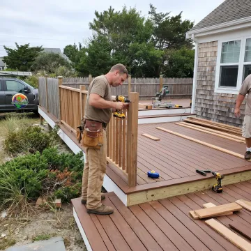 New deck and fence installation at a coastal home