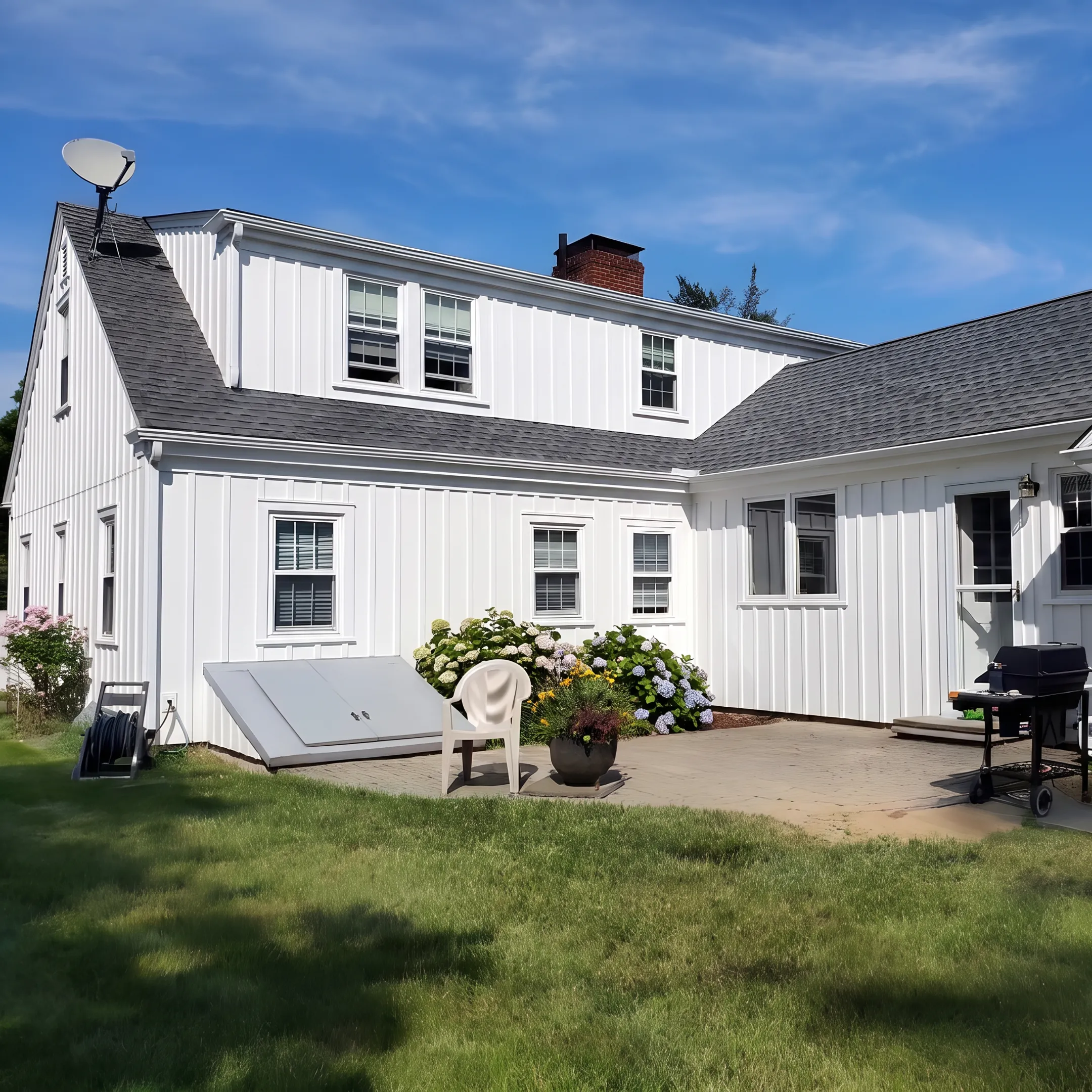Finished board and batten siding exterior