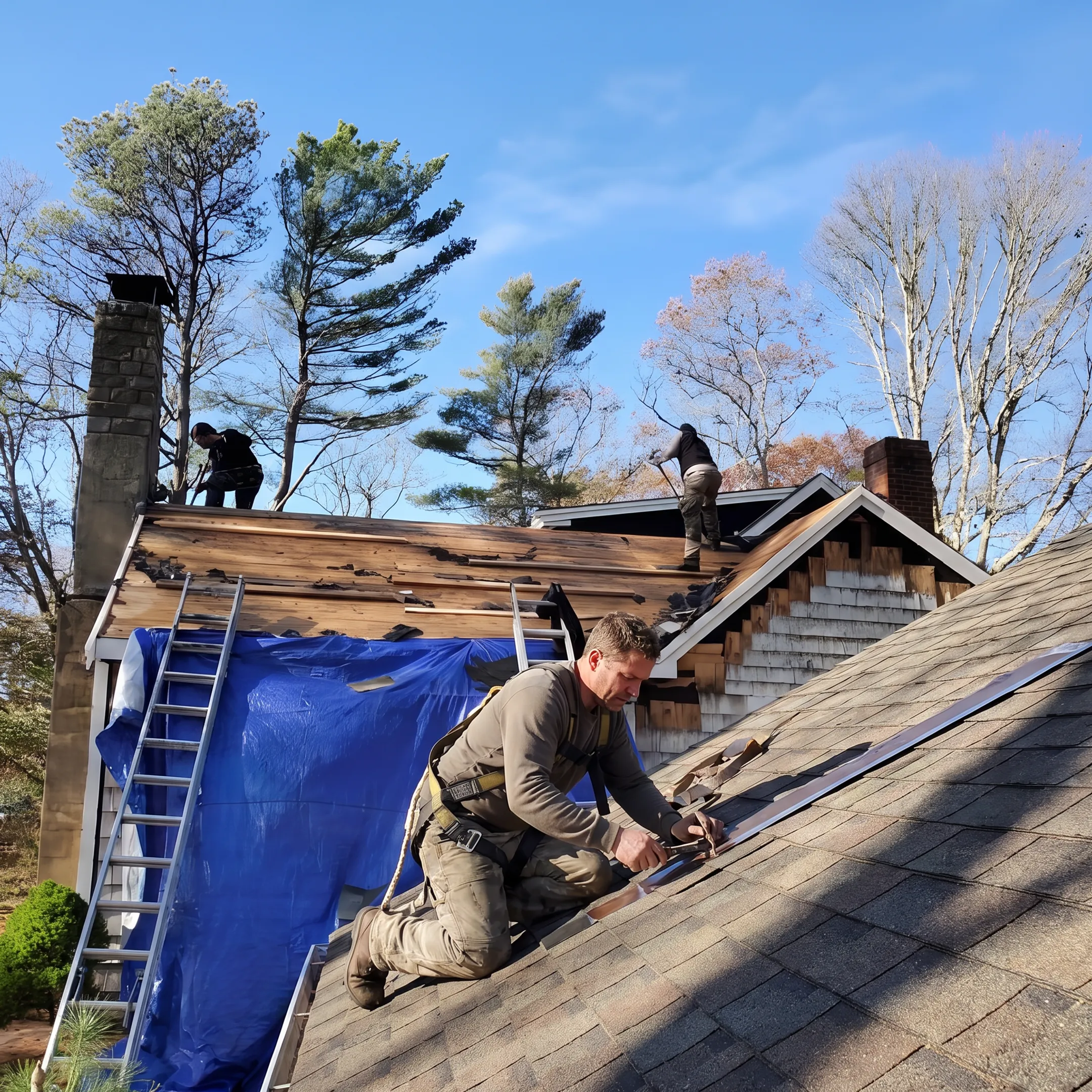 Residential roofer repairing roof flashing