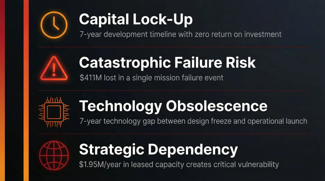 Four risks of traditional large satellite programs without small satellite strategy