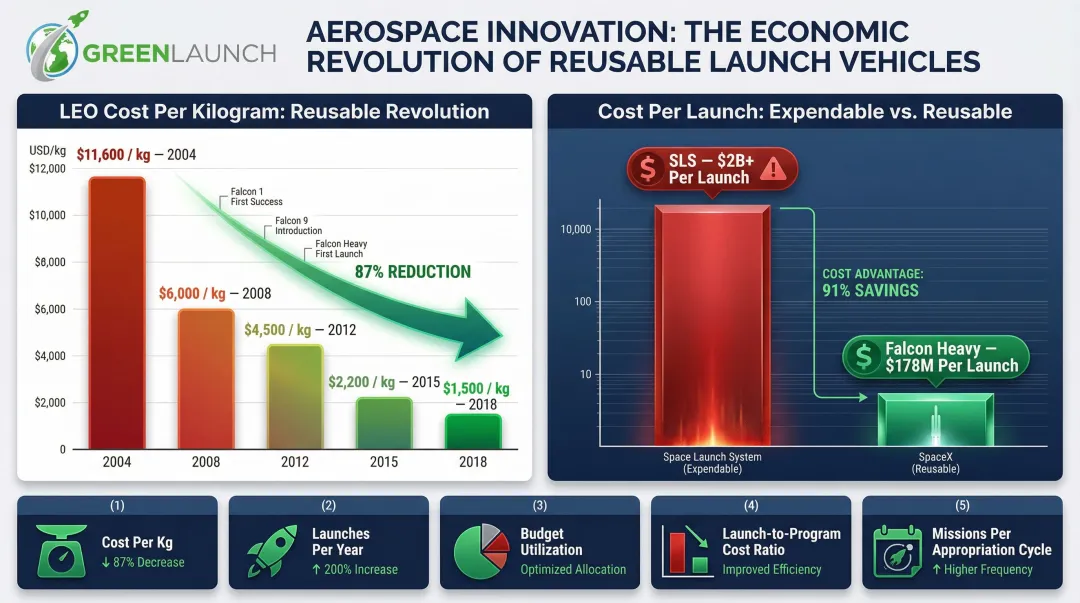 Reusable versus expendable launch vehicle cost per kilogram comparison over time