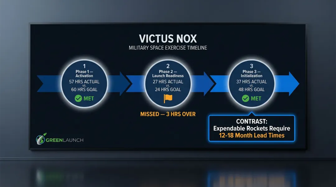 VICTUS NOX responsive space launch timeline phases goals versus actual results