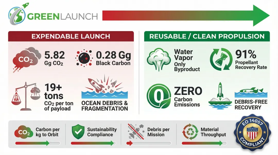 Reusable launch vehicle environmental benefits versus expendable rockets emissions comparison