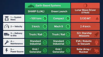 Earth-based light-gas gun versus lunar mass driver system comparison across five key parameters