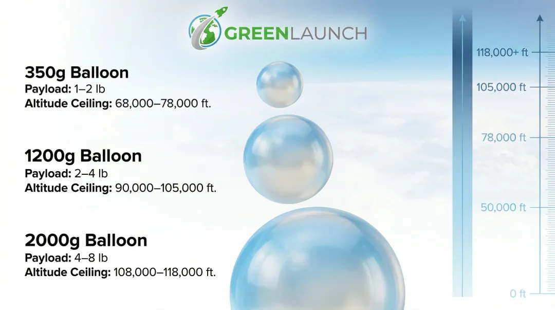 High-altitude balloon payload weight versus altitude ceiling sizing reference chart