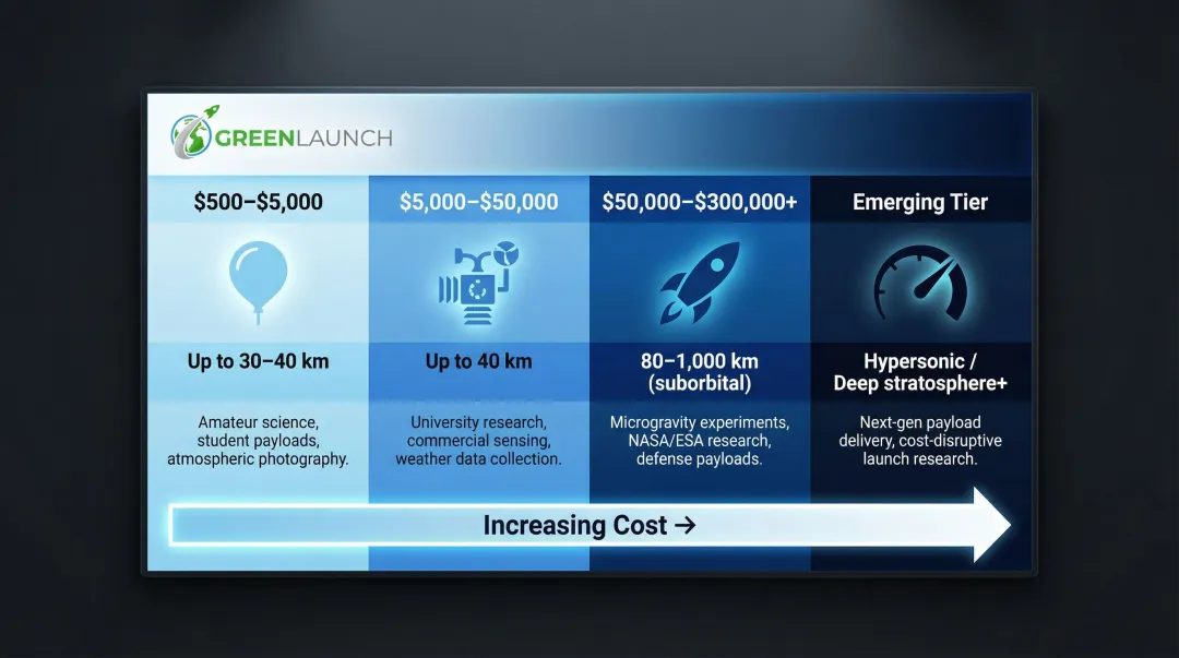 Stratospheric launch cost comparison across four methods from balloon to rocket