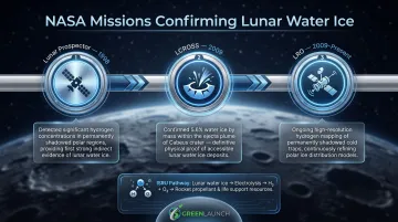 NASA lunar ice discovery timeline showing three missions confirming polar hydrogen deposits