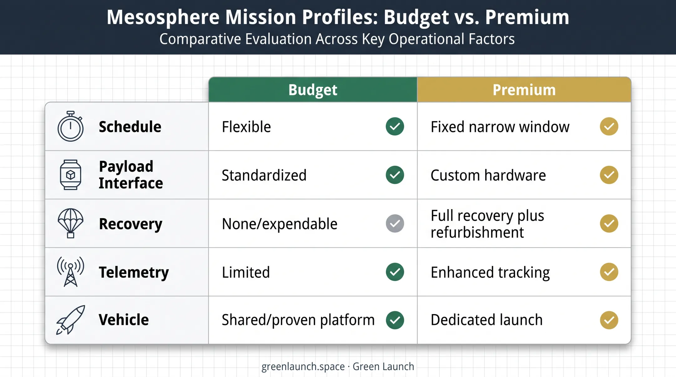 Budget versus premium mesosphere mission profile comparison chart