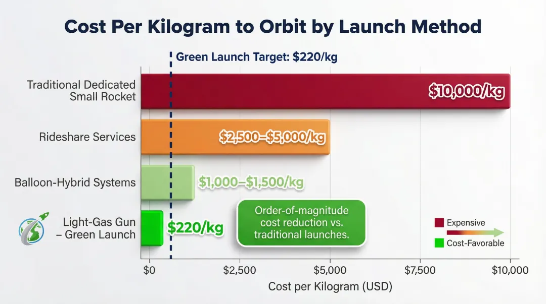Cost per kilogram to orbit comparison across traditional rockets and stratospheric launch systems