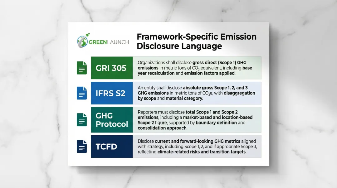GRI IFRS S2 GHG Protocol TCFD zero-emission launch disclosure language comparison chart