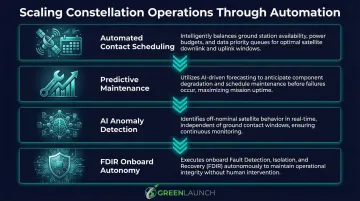 Autonomous constellation operations stack from scheduling to AI anomaly detection workflow diagram