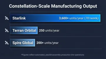 Small satellite production throughput comparison Starlink Spire and Terran Orbital annual output