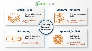 Four small satellite deployable structure stowing methods comparison with advantages and risks