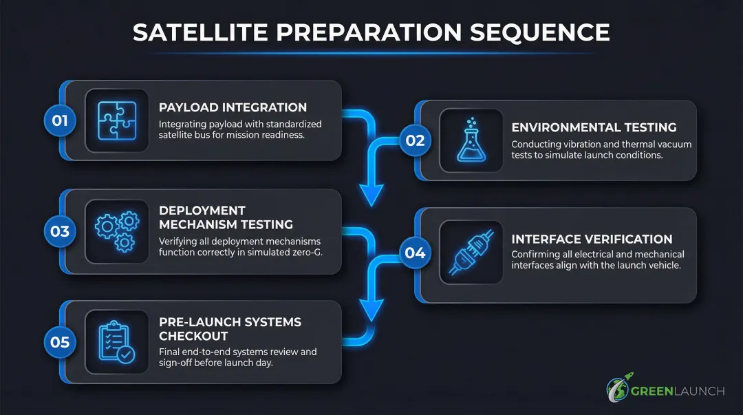 5-step small satellite preparation checklist from payload integration to systems checkout