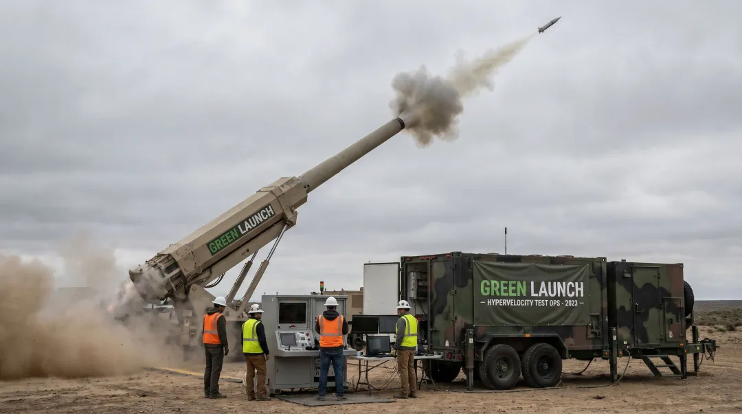 Green Launch light-gas gun system during vertical test firing at Yuma Proving Ground
