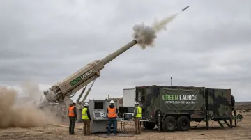 Green Launch light-gas gun system during vertical test firing at Yuma Proving Ground