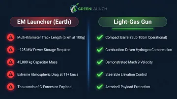Earth-based electromagnetic launcher infrastructure requirements versus light-gas gun comparison