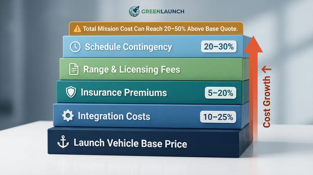 Launch mission total cost stack breakdown showing hidden fees beyond base launch price