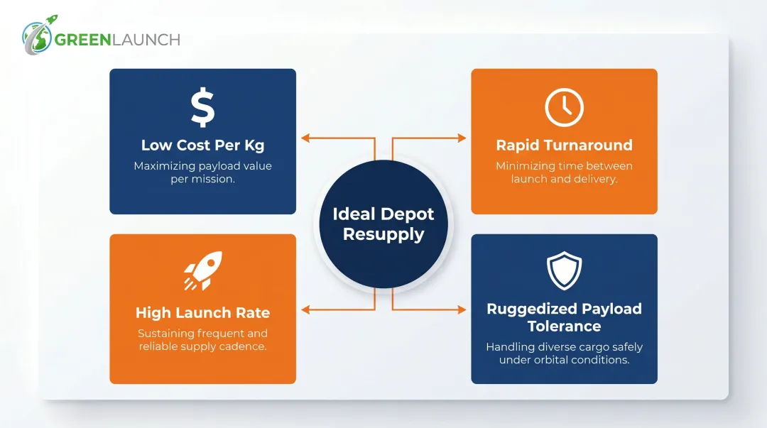 Four key depot resupply requirements comparison chart low cost rapid turnaround