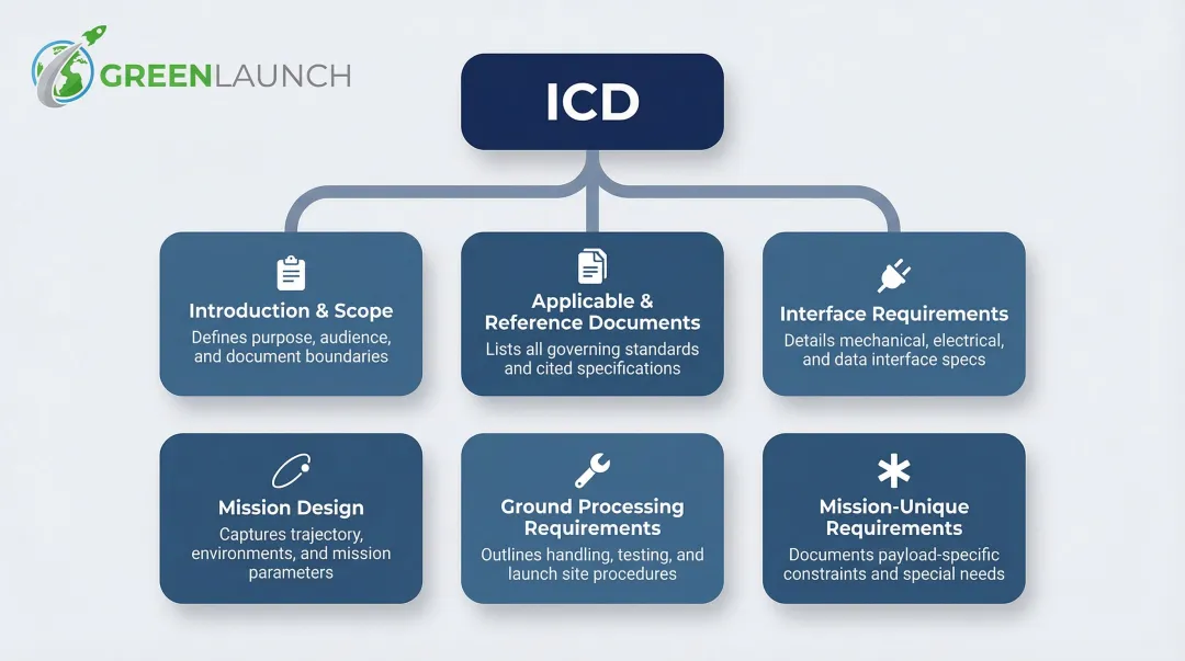 Six key sections of satellite launch Interface Control Document ICD breakdown