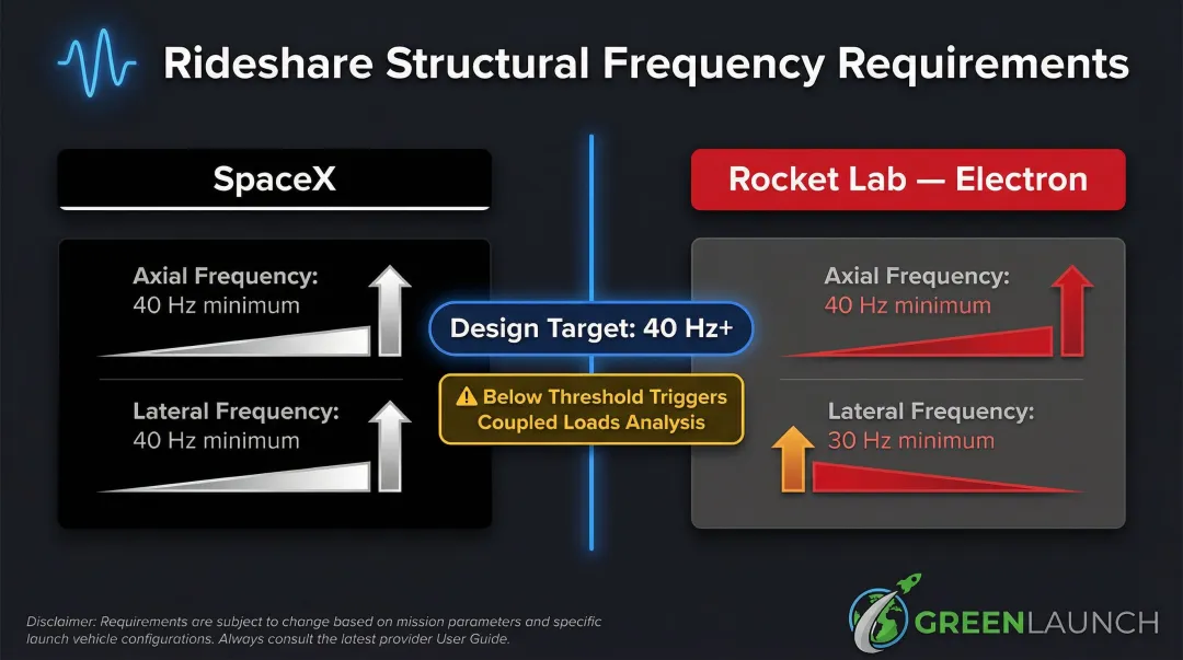 Satellite minimum structural frequency requirements comparison SpaceX versus Rocket Lab