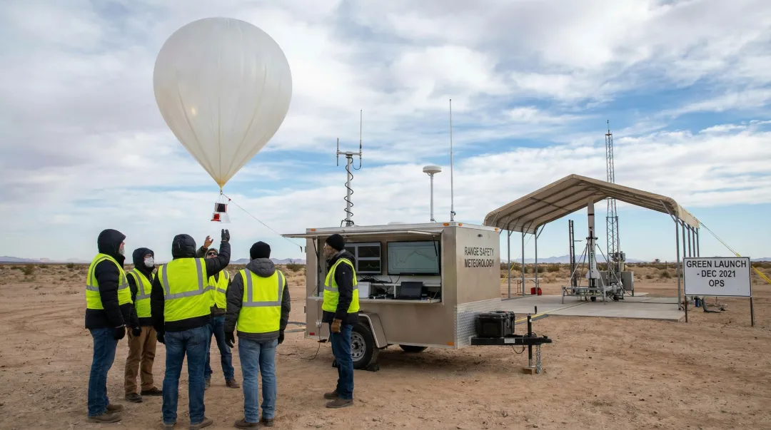 Green Launch meteorological balloon release at Yuma Proving Ground for atmospheric sounding