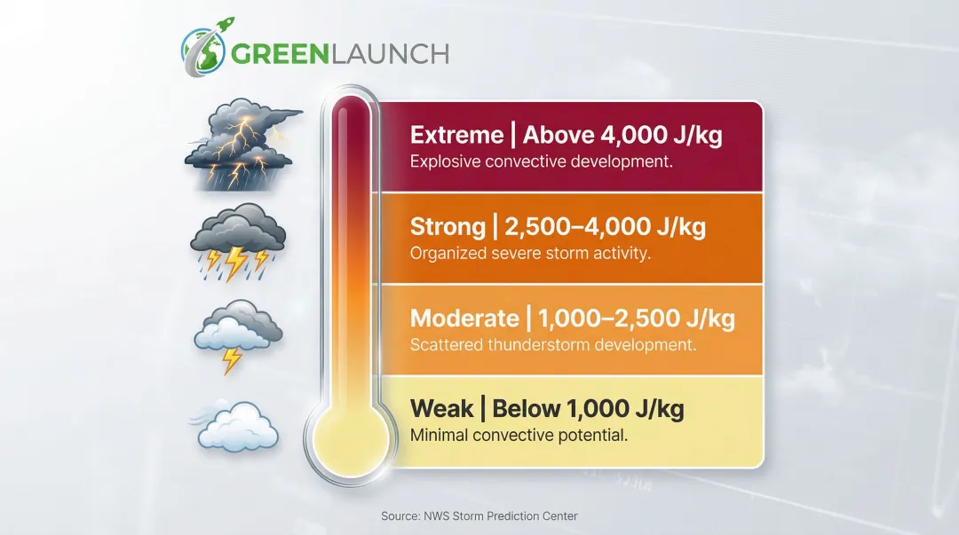 CAPE convective instability threshold levels four-tier classification chart with energy ranges