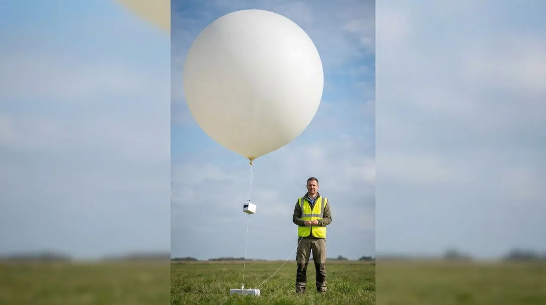 Radiosonde weather balloon launch measuring upper atmosphere temperature and humidity data