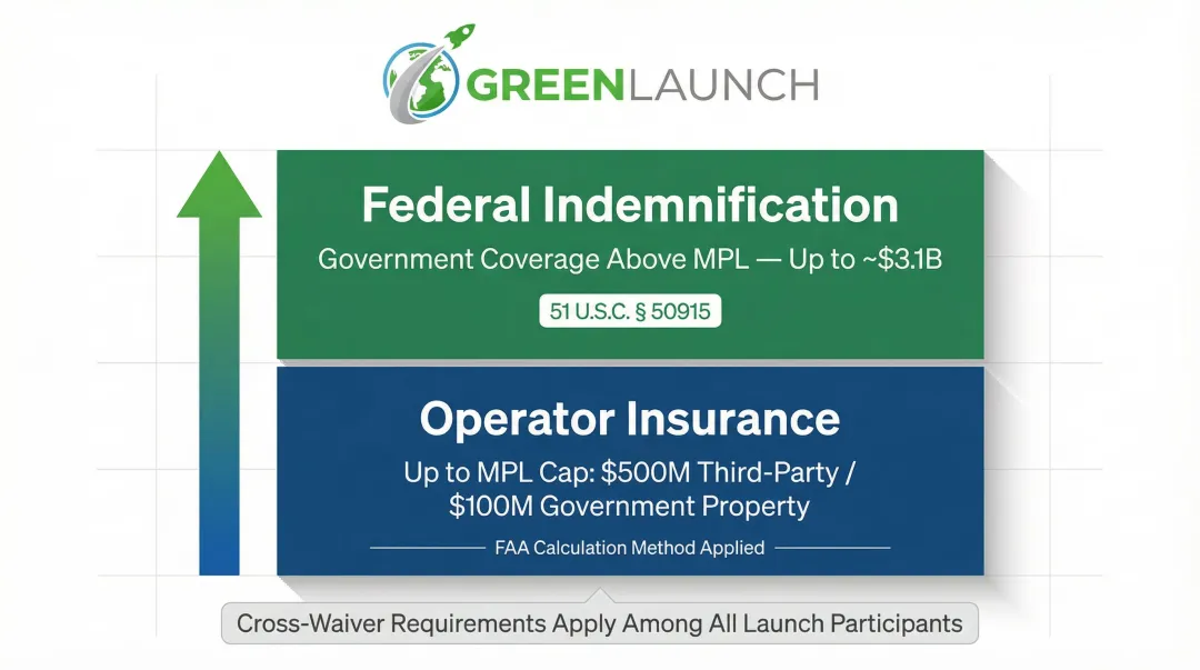 Commercial space launch two-tier liability insurance and government indemnification structure