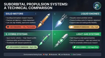 Four suborbital propulsion types comparison chart by mission suitability and emissions