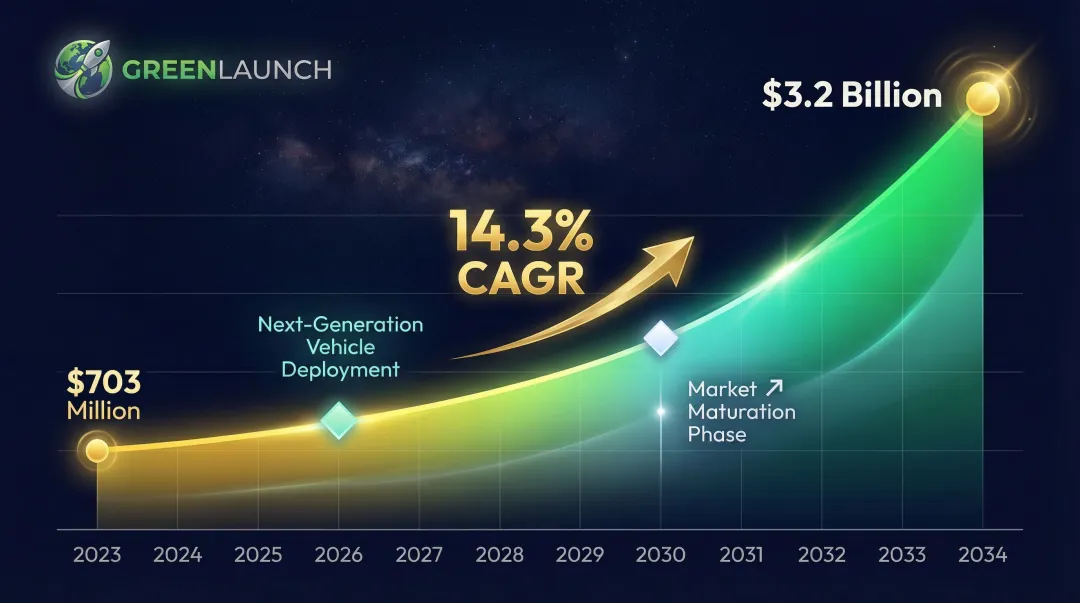 Commercial suborbital market growth projection from 703 million to 3.2 billion 2023 to 2034