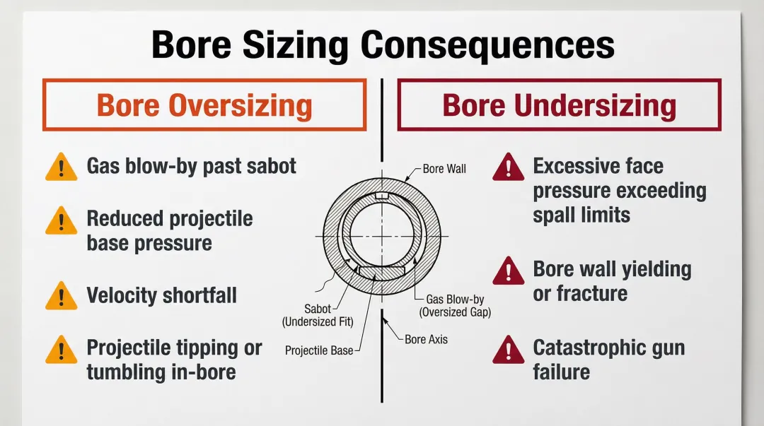 Bore oversizing versus undersizing failure consequences side-by-side comparison infographic