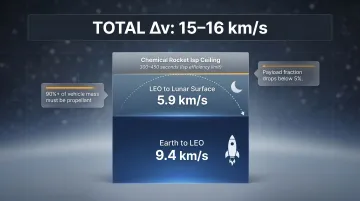 Earth to lunar surface delta-v breakdown showing 15 to 16 km/s total mission velocity budget