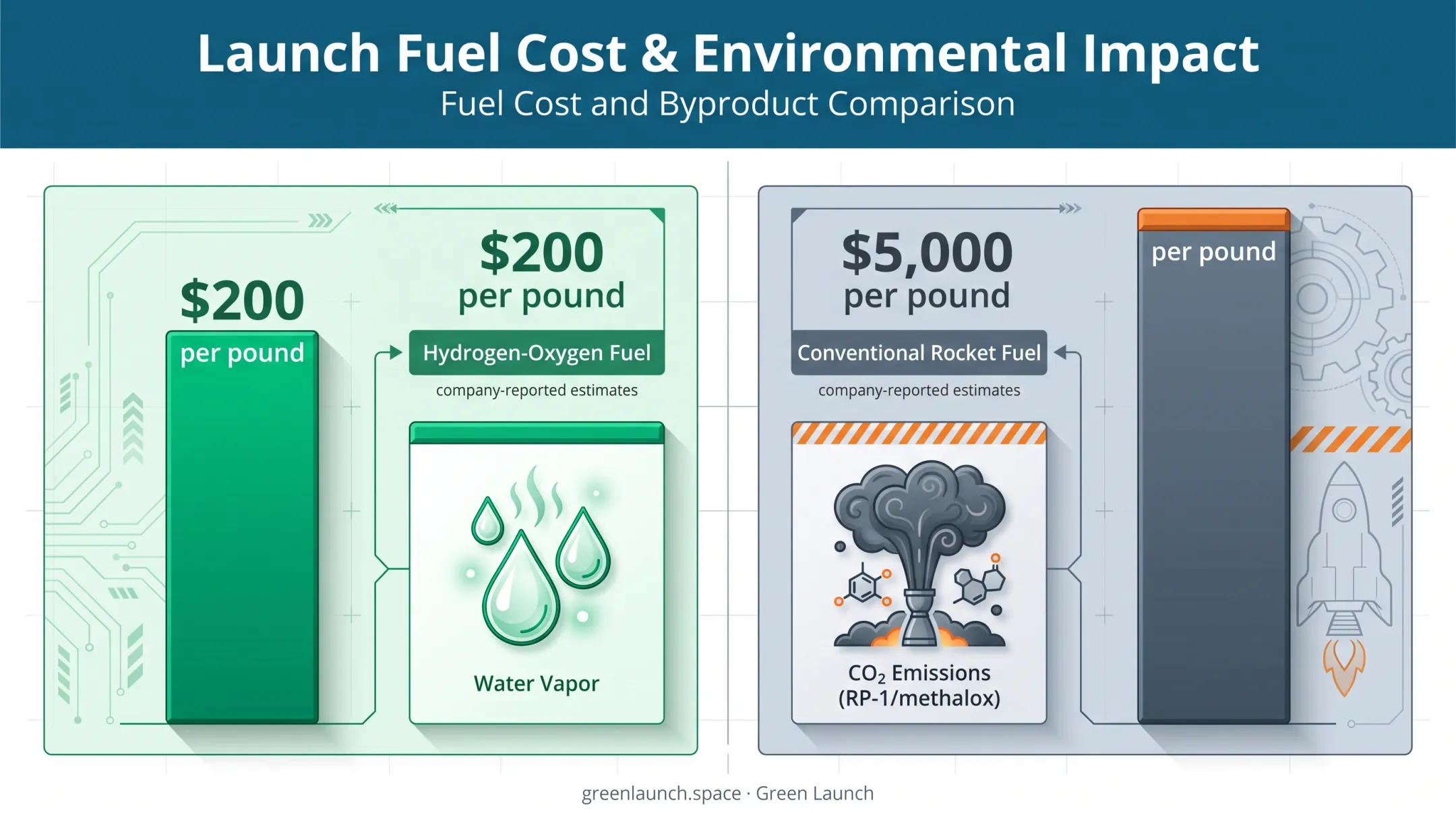 Hydrogen fuel cost comparison versus conventional rocket propellant pricing breakdown