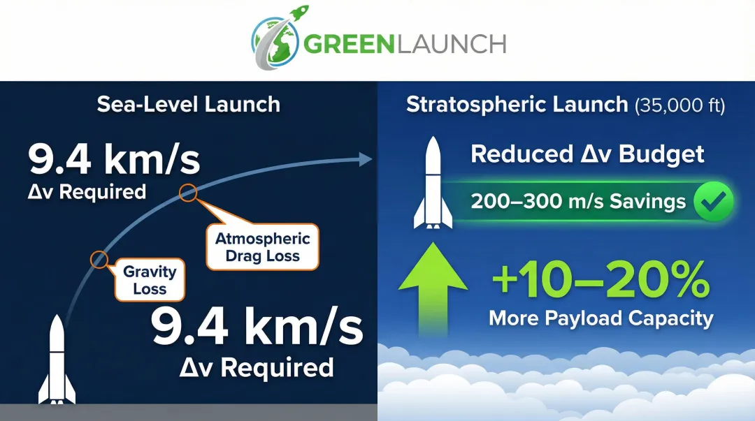 Delta-V savings from stratospheric launch versus sea-level rocket launch comparison