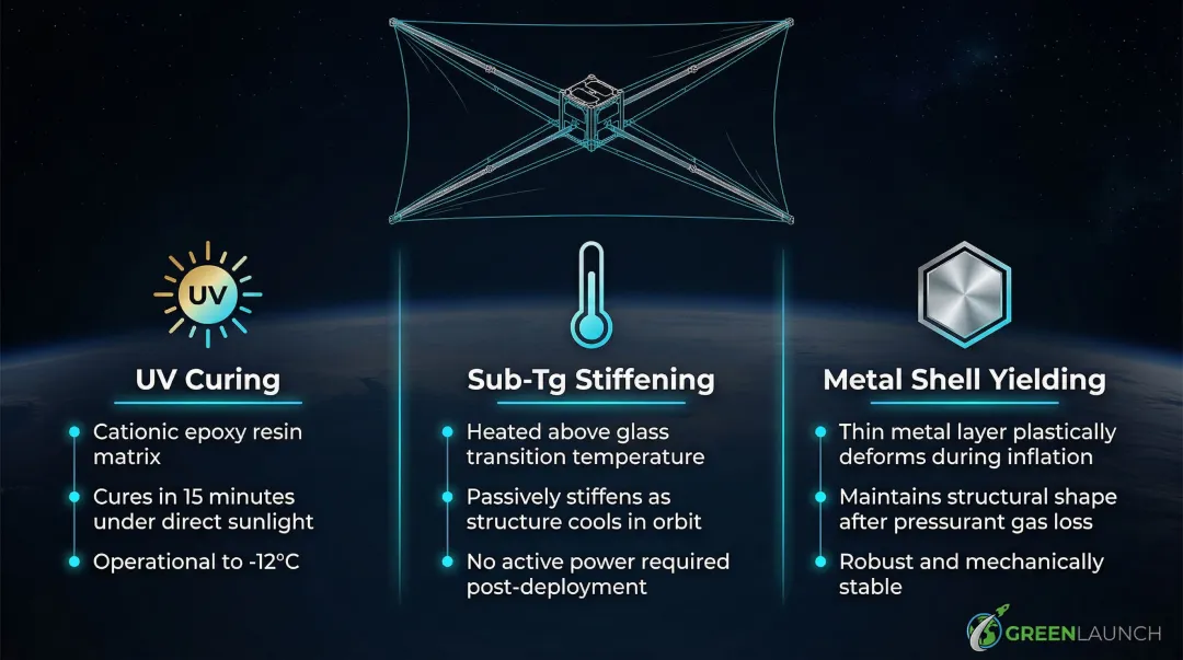 Inflatable deployable rigidization methods UV curing sub-Tg stiffening metal shell yielding comparison