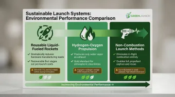 Three green space launch approaches comparison infographic with environmental trade-offs