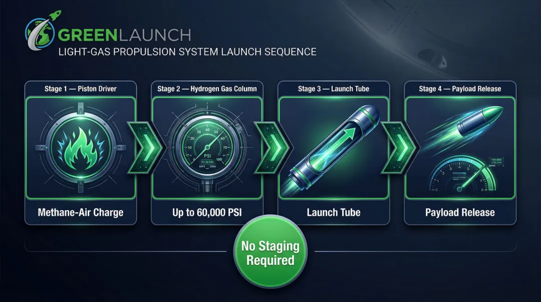 Light-gas propulsion system four-component launch sequence diagram